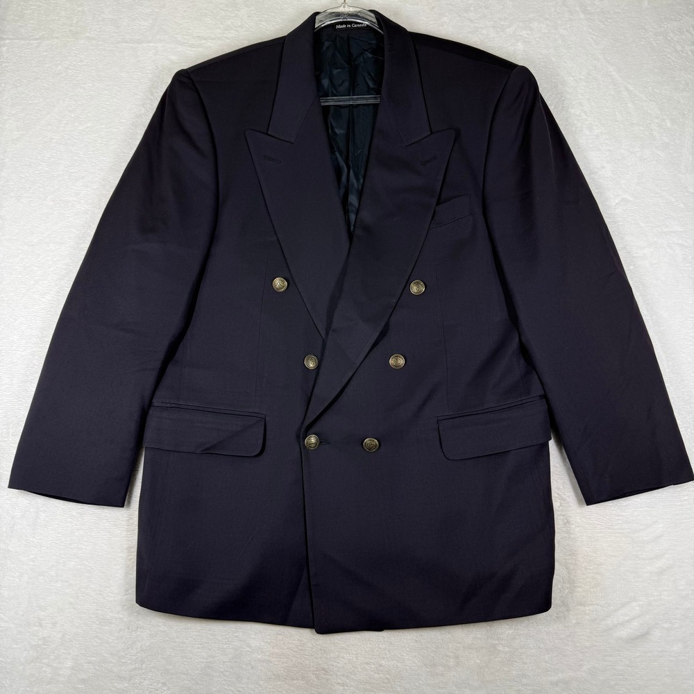 Yves Saint Laurent Mens Double Breasted Blazer Navy M Worsted Wool Gold Button